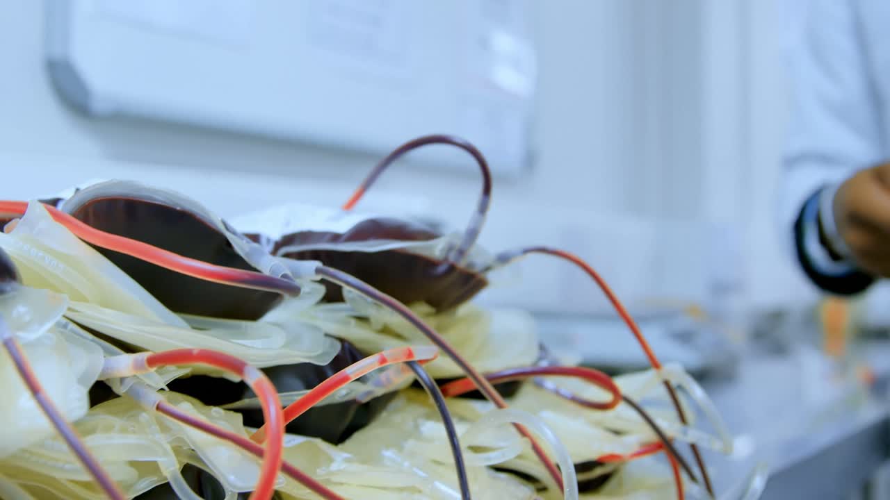 bolsas de sangre y plasma sanguíneo en el banco de sangre 4k