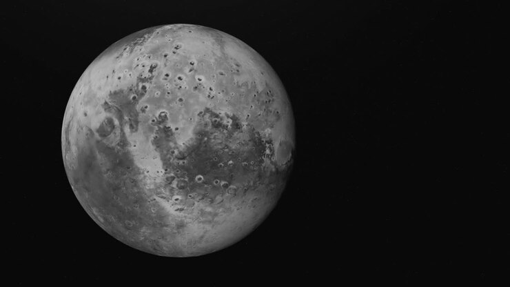 Imagem em Tons de Cinza de um Planeta ou Lua