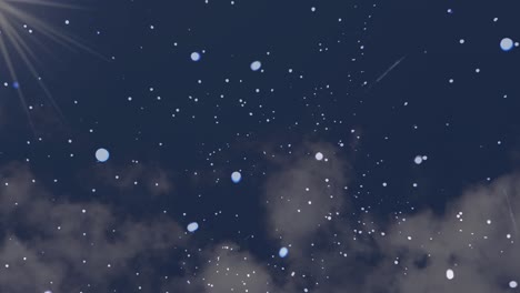 Stars-floating-against-fantasy-cloud-background-with-sun-flares-animation