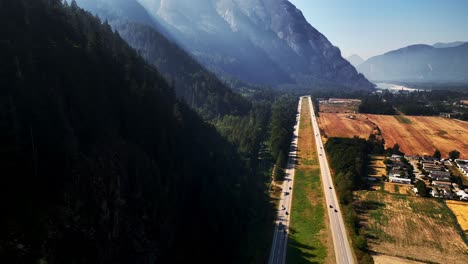 Hope-Princeton-Highway-Passing-By-Industrial-Landscape-In-Hope,-BC,-Canada