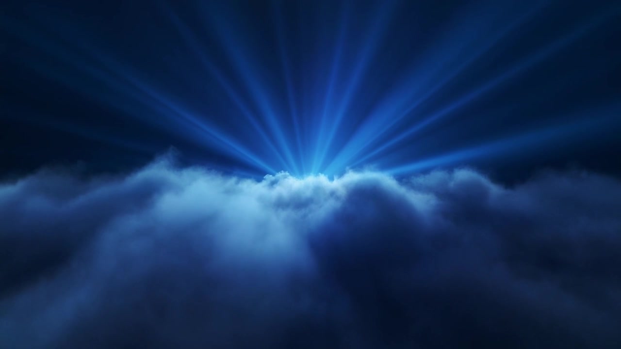 Bright Blue Light Rays Shining Through Dark Clouds
