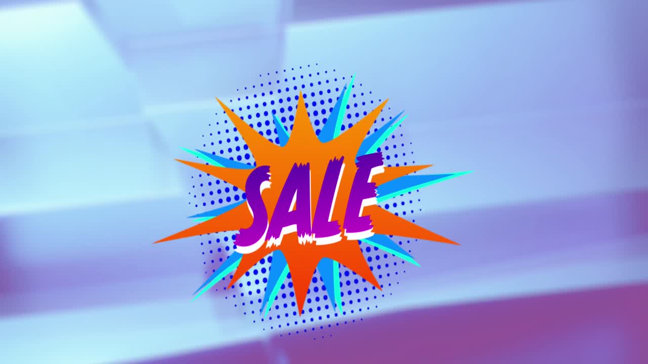 animación del texto de venta en burbuja de habla retro y fondo estampado