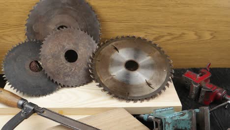 circular saw blades, handsaw, a set of files and  vise
