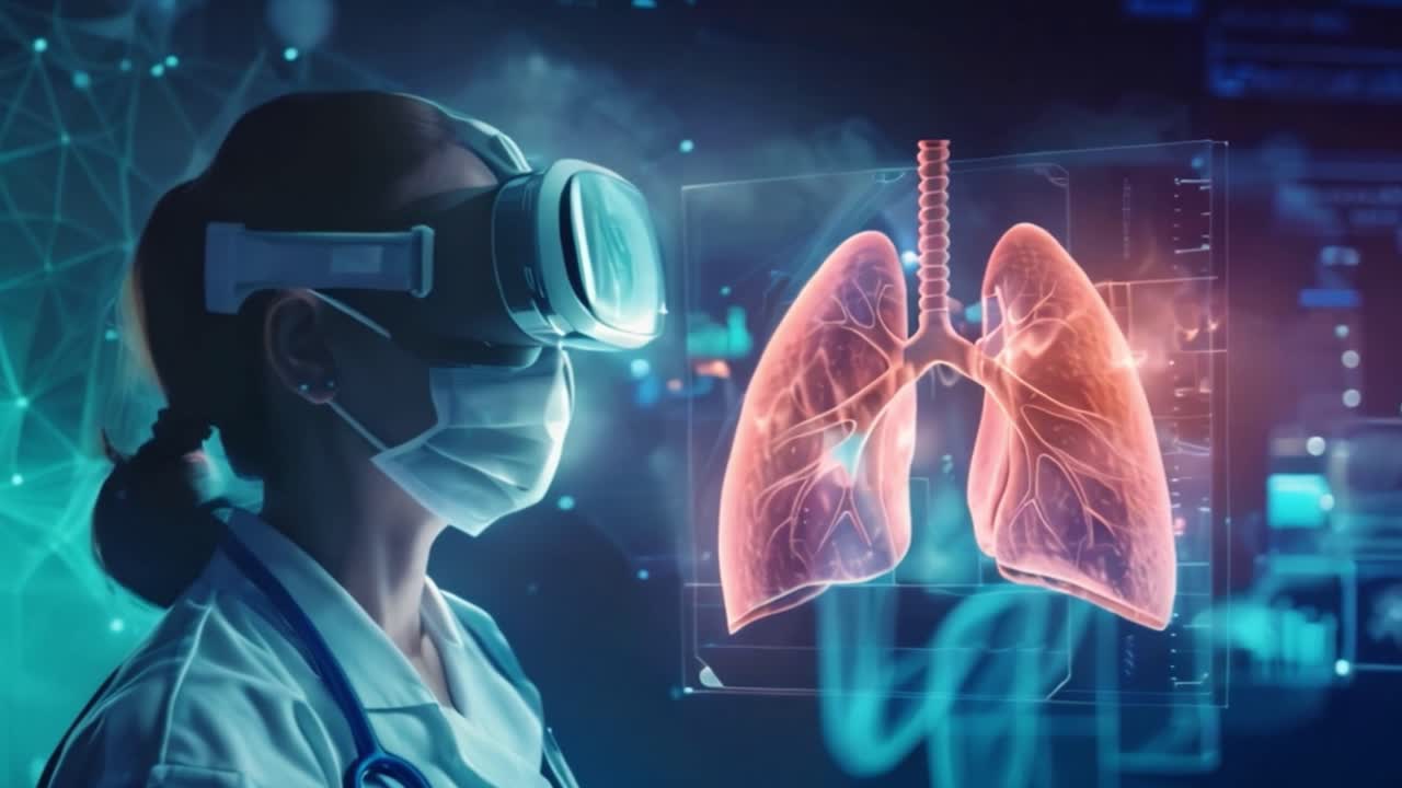 Medical professional using VR to examine digital lungs
