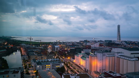 Malmö-Luftbild-Skyline-Zeitraffer-Sonnenuntergang