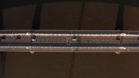 Top-down-aerial-shot-over-Chelsea-bridge-London