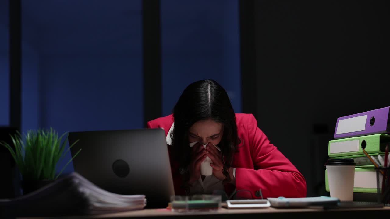 Sick woman in office