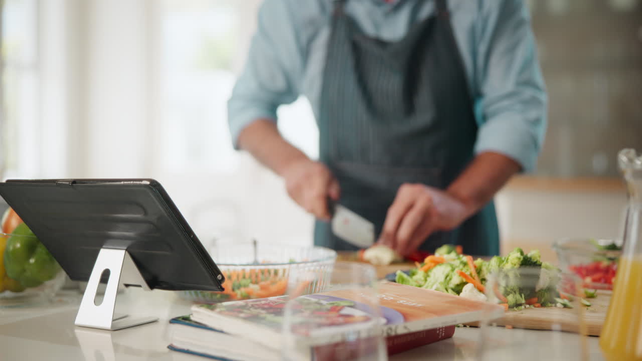 Cooking healthy meal with tablet recipe