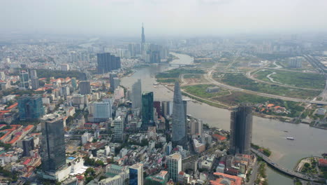 aerial view of ho chi minh, high view to downtown and saigon river