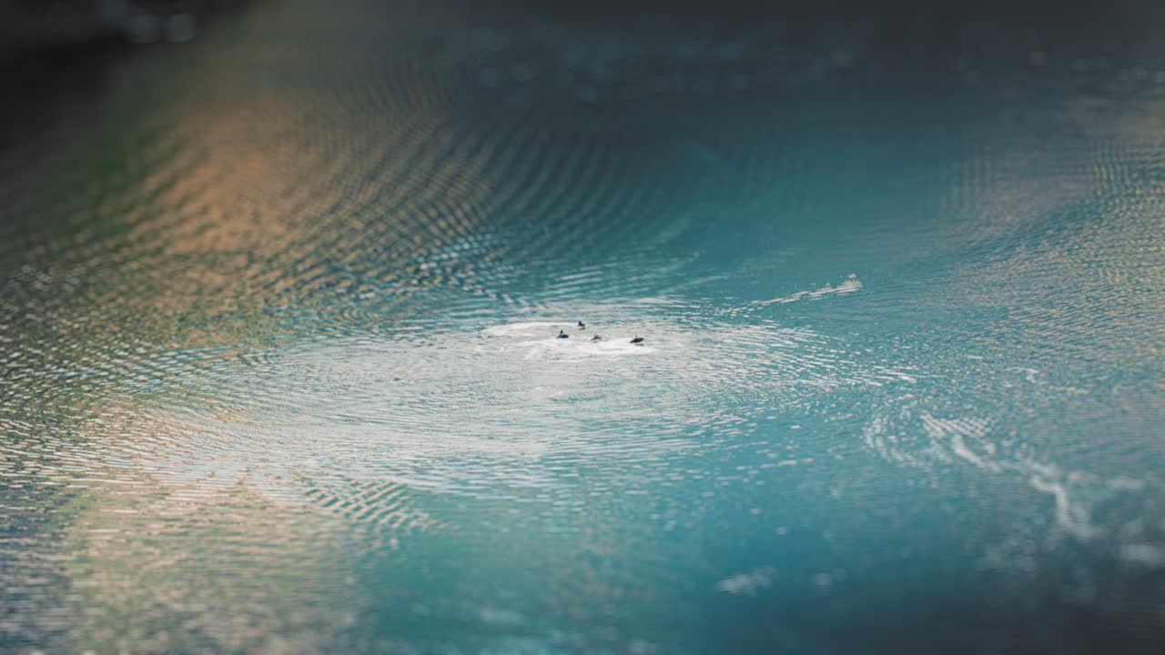 un grupo de personas en los scooters acuáticos disfruta del paseo en torno a las aguas tranquilas del fiordo de geiranger