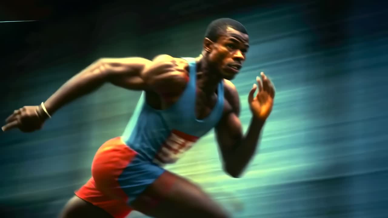 Dynamic low-angle shot of a sprinter in motion, capturing speed and intensity