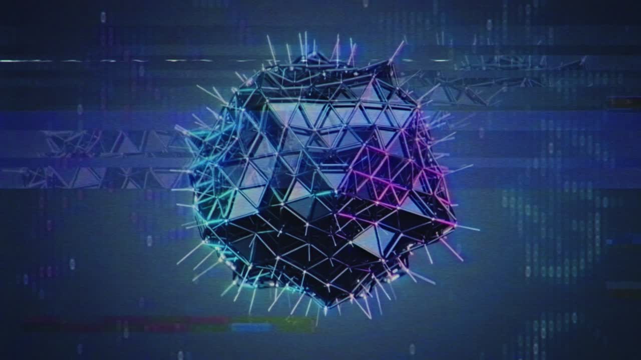 Platonic and connected points 80s VHS style seamless loop 3D render animation
