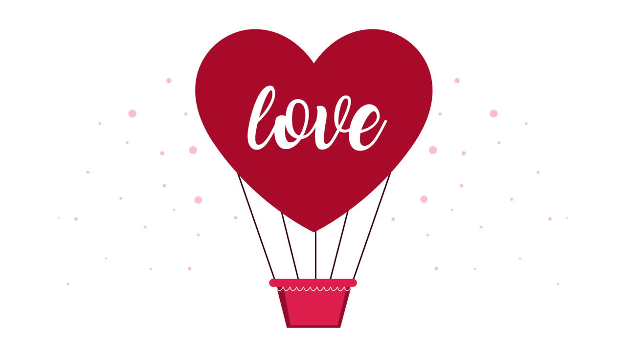 love lettering in heart balloon air hot animation