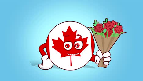 icono de dibujos animados bandera de canada flores ramo con animación de la cara con alfa mate