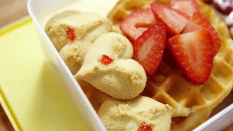 close-up of slice strawberry with sweet food