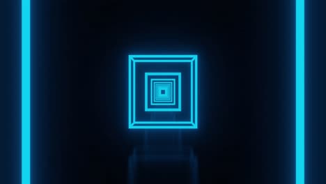 animation of glowing neon blue squares moving on seamless loop on black background