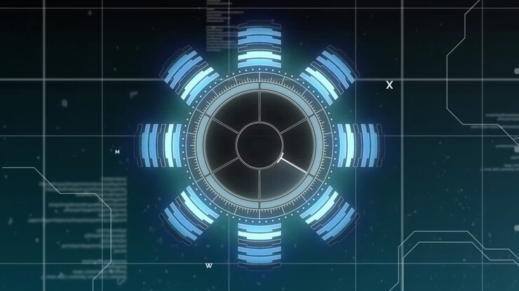 Animation of scope scanning and data processing over dark background