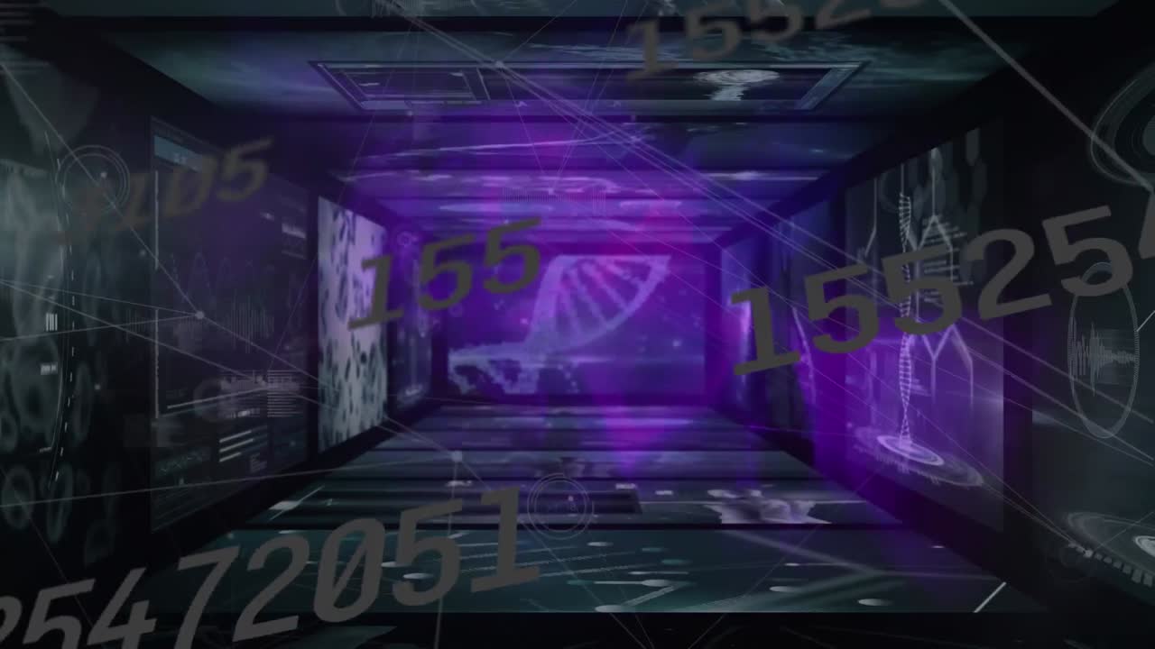 animación del procesamiento de datos y la red de conexiones sobre fondo negro