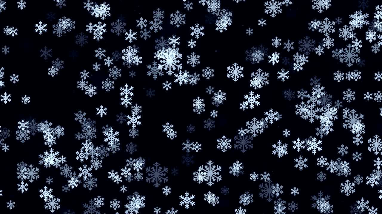 Falling snowflakes in white color on black
