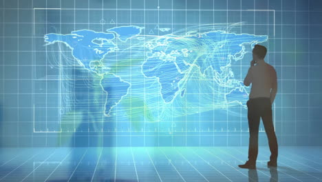 Animation-of-digital-data-processing-and-world-map-with-businessman-over-screen