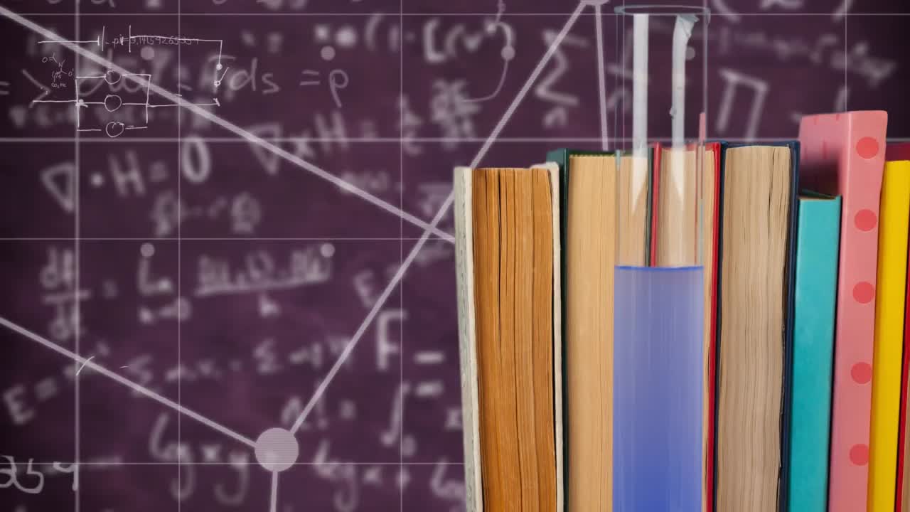composición digital de varios libros contra ecuaciones matemáticas en fondo negro