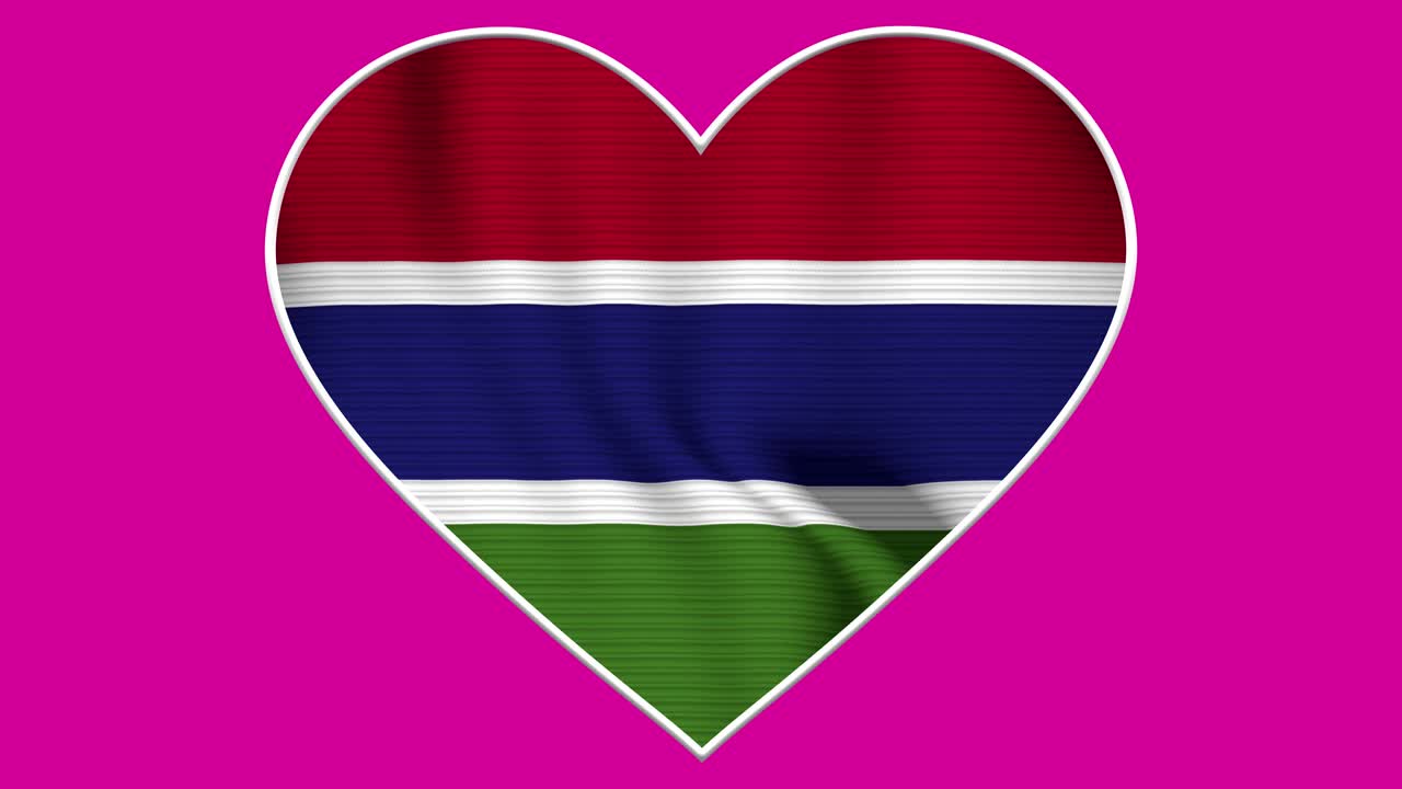 Gambia Heart Love Flag Loop - Realistic 4K flag waving in the wind. Seamless loop with highly detailed fabric texture