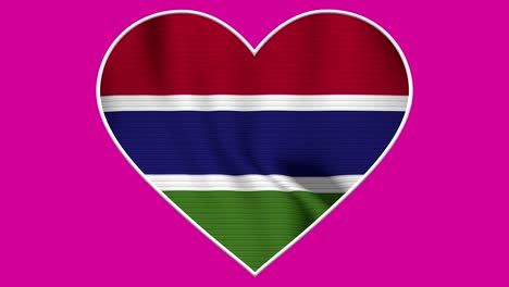 gambia heart love flag loop - realistic 4k flag waving in the wind. seamless loop with highly detailed fabric texture