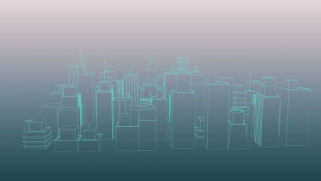 animation of 3d cityscape spinning on blue background