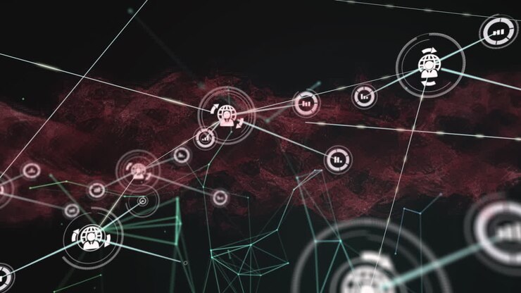 Animation of shapes and icons over black background