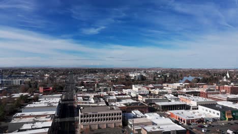 drone shot of idaho falls panning to the left on a sunny day in the fall