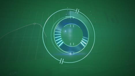 Animation-of-processing-circle-and-financial-graphs-on-green-digital-screen