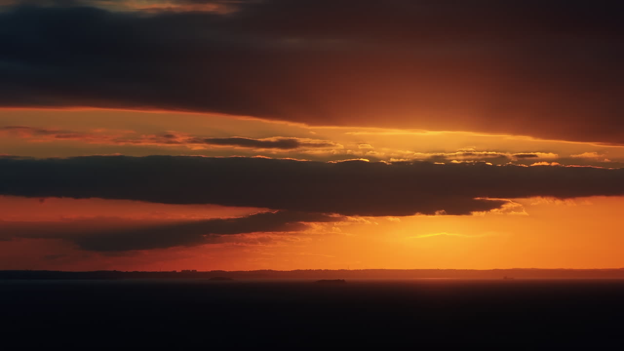 Aerial drone view of the horizon at sunset