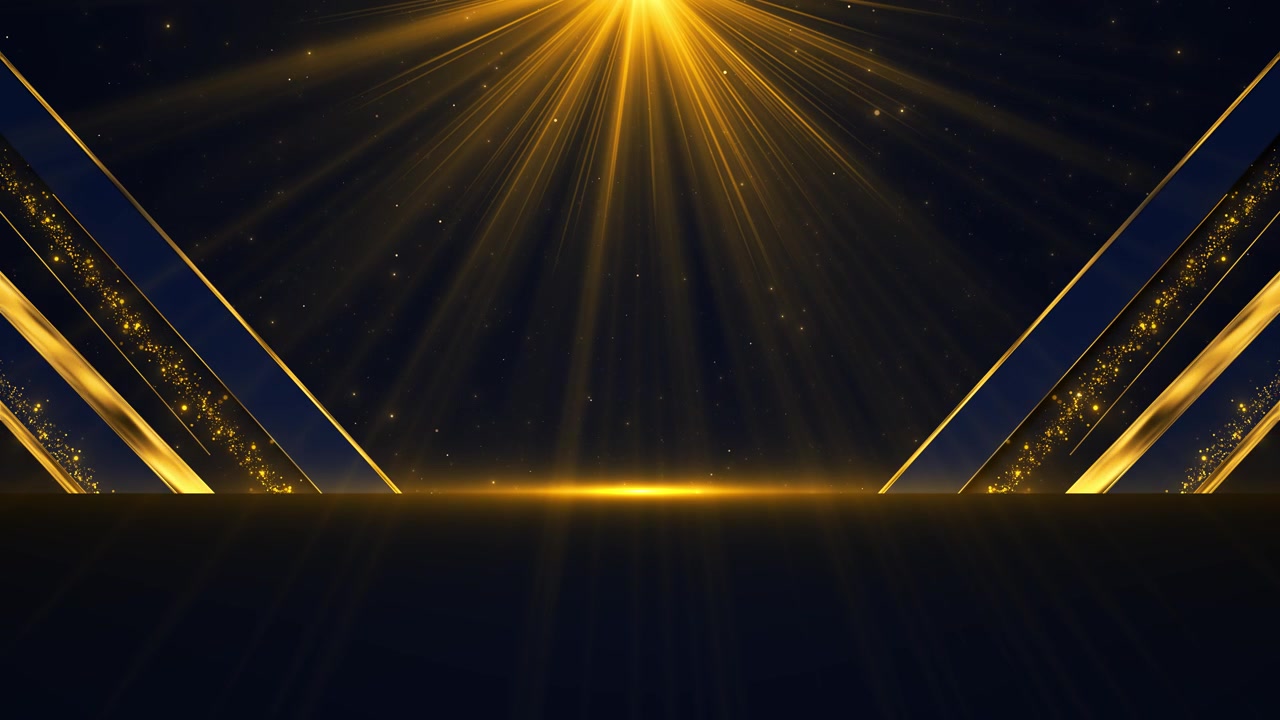 Gold light beam stage background with diagonal luxury lines glowing spotlight and dark elegant space