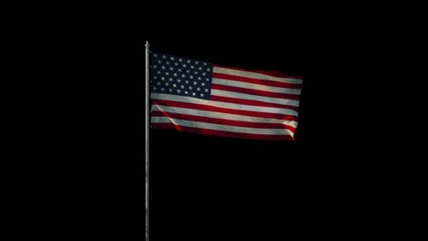 flag of the us (united states of america ) on flagpole waving on wind, realistic 3d animation on black seamless loop, 20 seconds long (alpha channel is included)