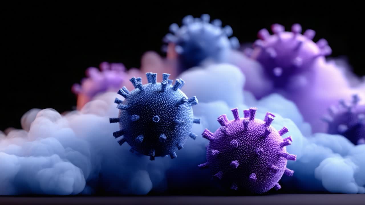Stunning Visualization of Viruses in a Colorful Cloud of Microbial Formations, Showcasing the Intricate Structures and Patterns of Pathogens in a Vibrant Display