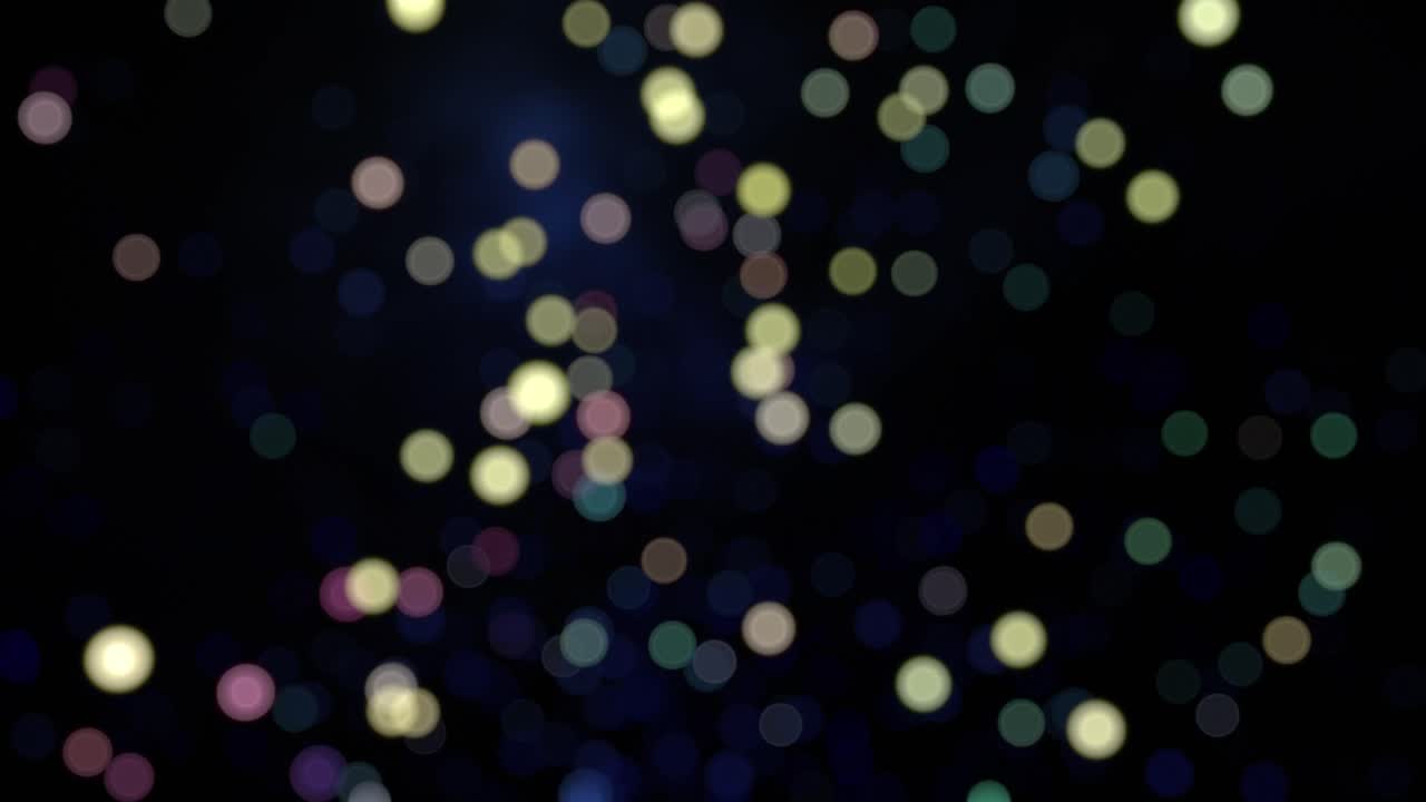 rosas, amarillas y blancas, partículas en movimiento rápido parpadean y bailan alrededor en esta simulación de partículas en bucle