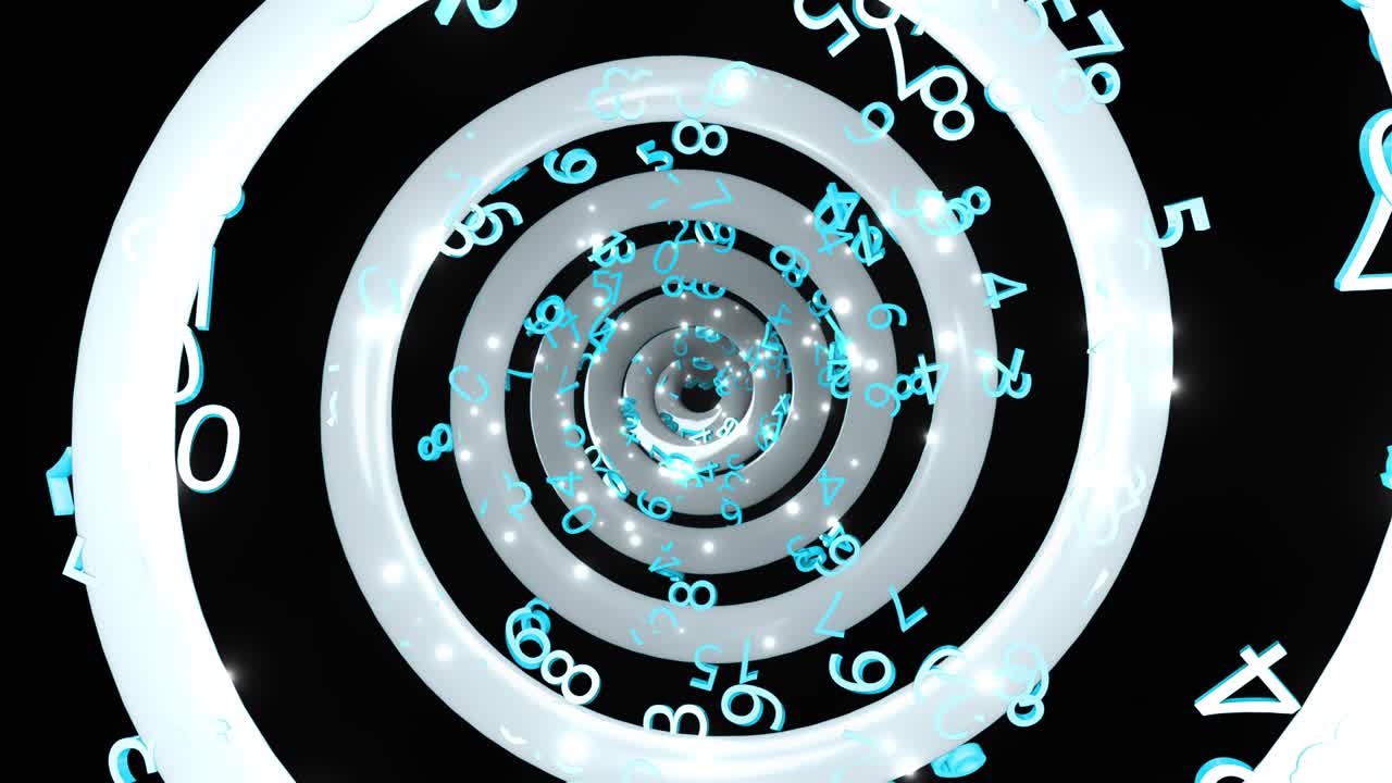 espiral abstracta sin fin de tiempo con muchos números, fondo generado por computadora en 3d