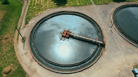 wastewater treatment plant. flight along the treatment plant. drone video. 4k stock footage.