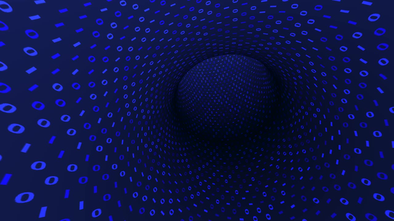 Neon Digital binary tunnel. Seamless loop 4k background for network, big data, data center, digital event