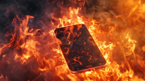 burning smartphone in flames