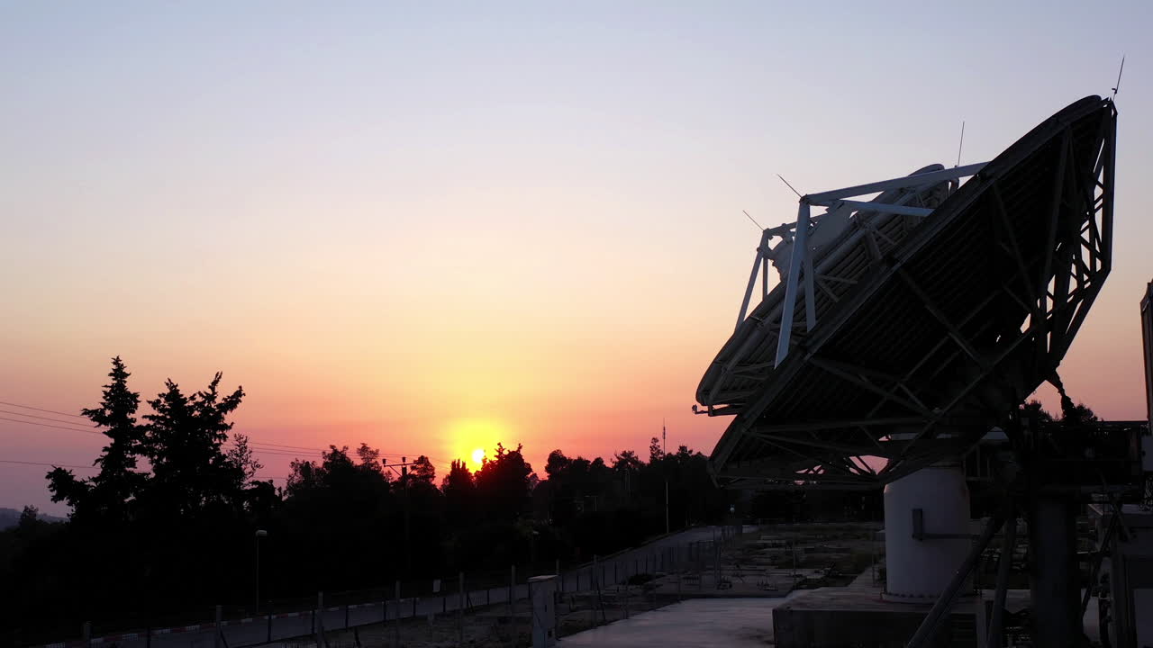 Satellite Dishes at sunset- Aerial view