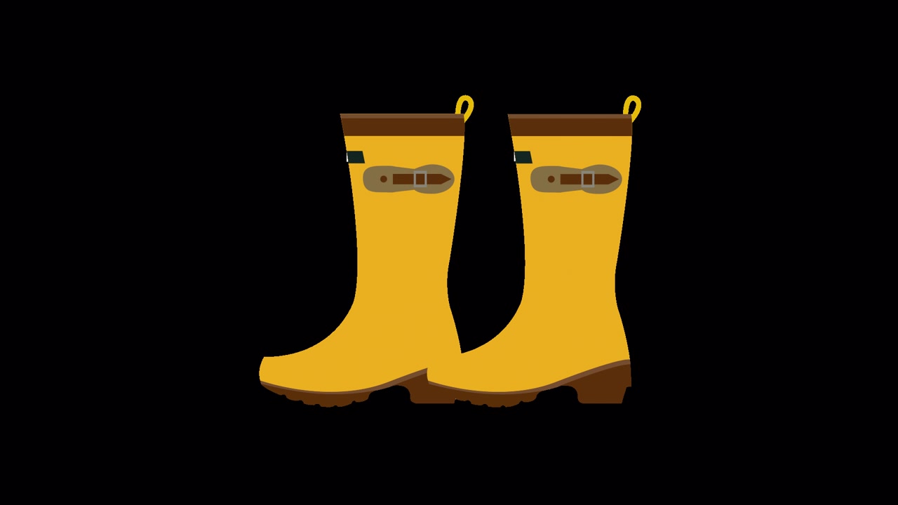 Animierte gelbe Gummistiefel, die erscheinen und verschwinden