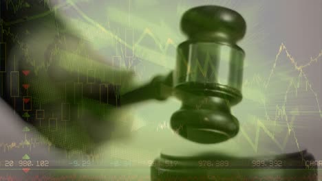 animation of statistics and financial data processing over auctioneer's hammer
