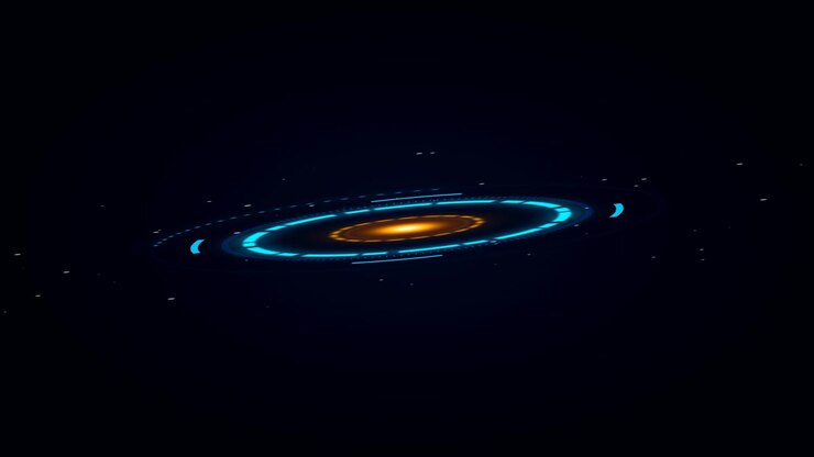 Rotating Futuristic Digital Galaxy Interface with Glowing Rings