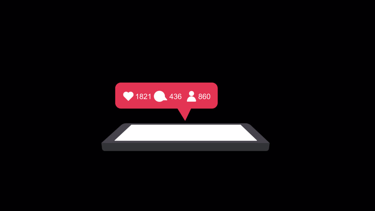 Smartphone Displaying Animated Social Media Likes Comments and Followers