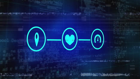 animación del procesamiento de datos sobre iconos de medios