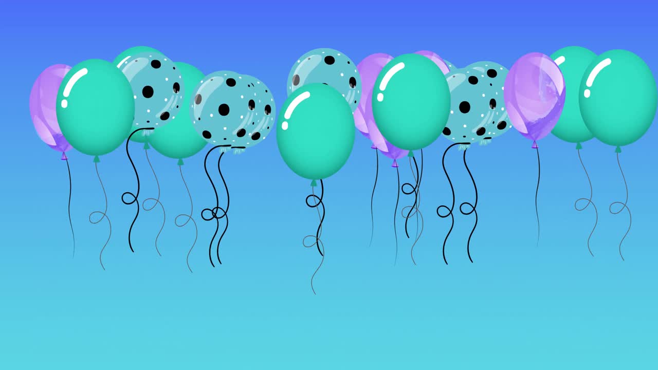 Animazione di palloncini colorati che rimbalzano su sfondo blu