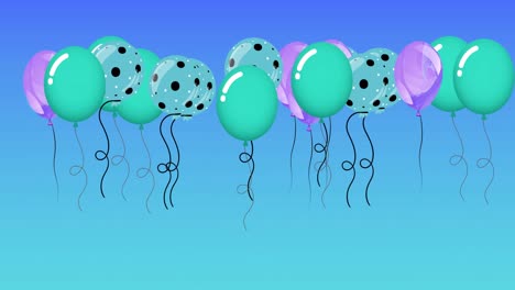animation of colourful balloons bouncing on blue background