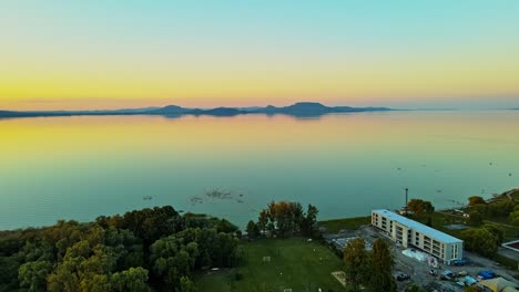 aerial 4k drone footage of balatonmáriafürdő a village located on the southern shore of lake balaton in somogy country, hungary