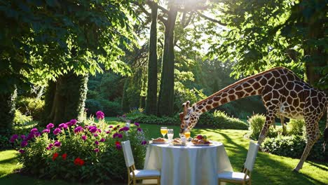 colazione di giraffa in un giardino